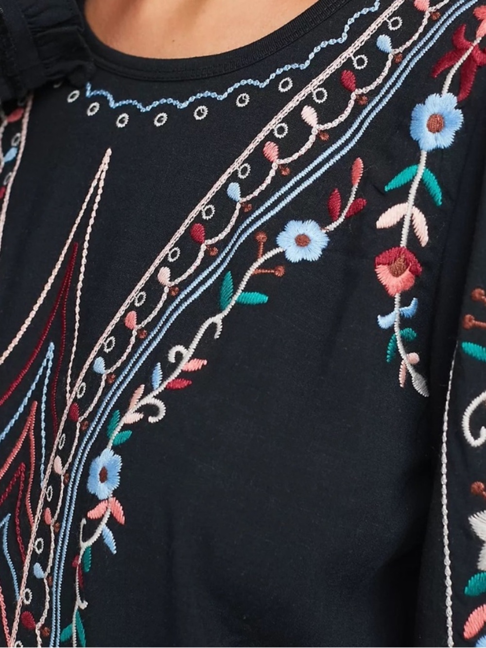 Anthropologie One September Embroidered Long Sleeve Blouse | Size M - Picture 2 of 11